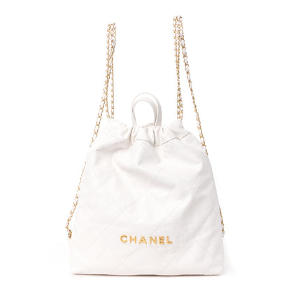 Chanel Shiny Calfskin Quilted Chanel 22 Backpack White 1 of 10