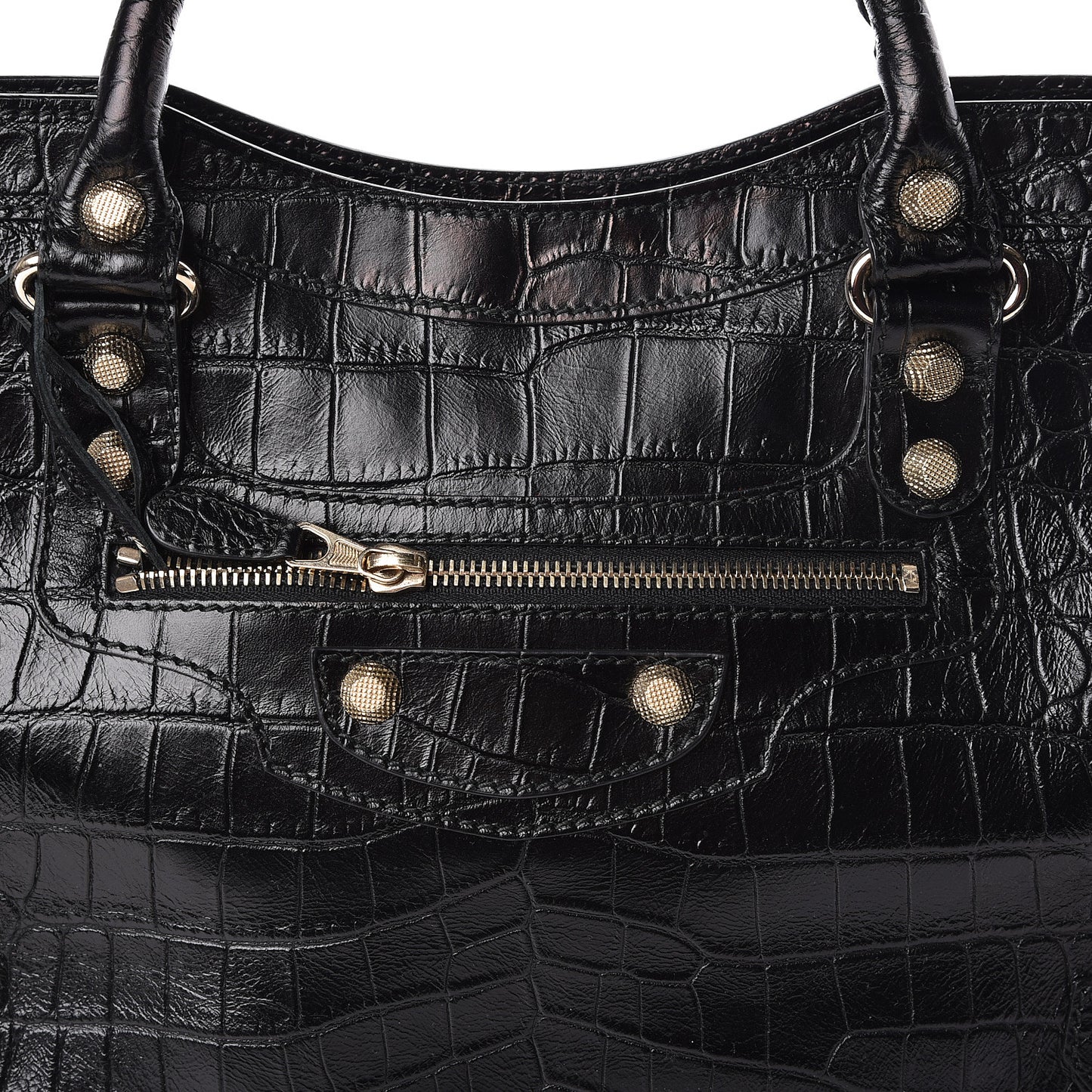 Calfskin Crocodile Embossed Giant 12 Gold Hardware City Black