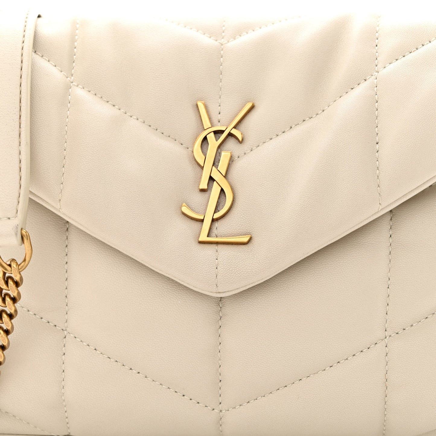 Lambskin Quilted Toy Loulou Puffer Monogram Chain Satchel Crema Soft