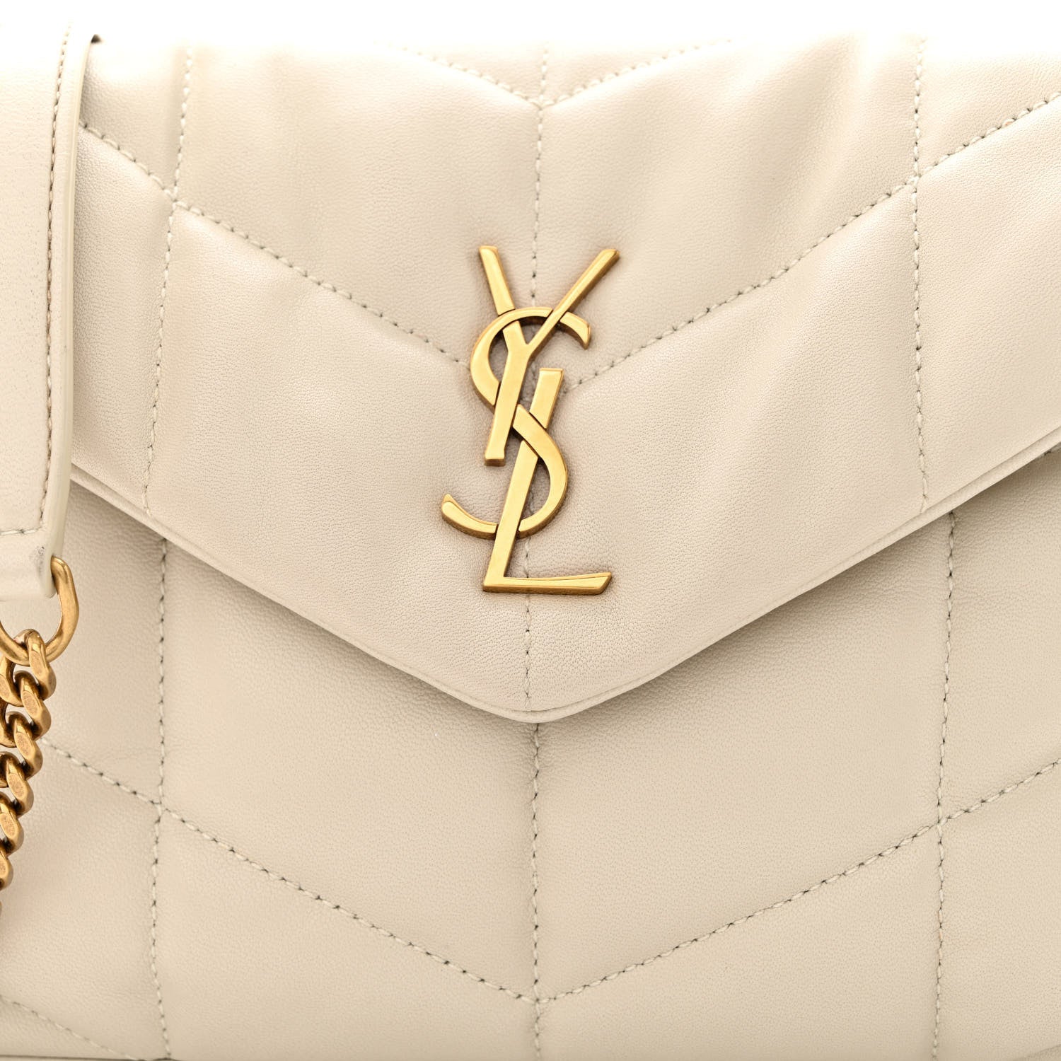 Saint Laurent Lambskin Quilted Toy Loulou Puffer Monogram Chain Satchel Crema Soft 8 of 12