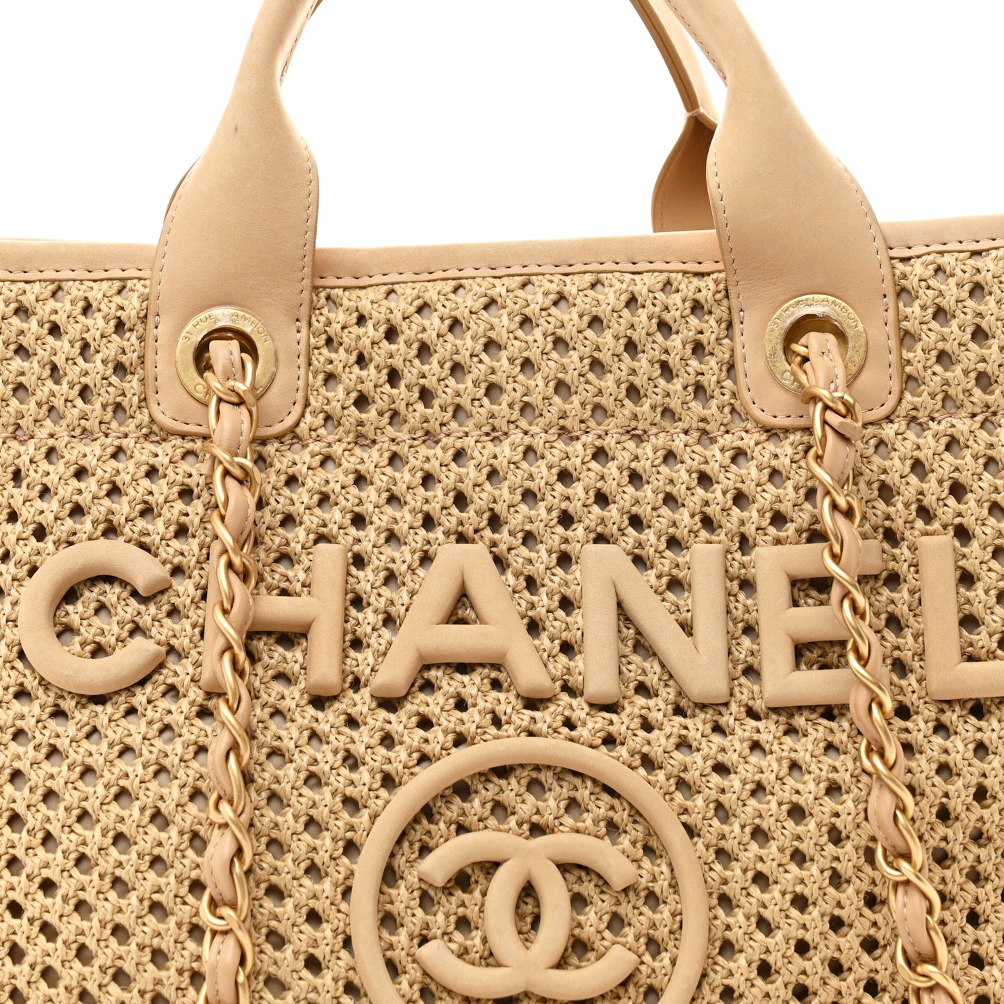 Straw Suede Calfskin Medium Deauville Tote Beige