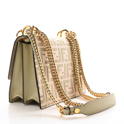 Fendi Vitello Liberty Bi-Color FF 1974 Embossed Small Kan I Shoulder Bag Camelia Mandorlo 3 of 10