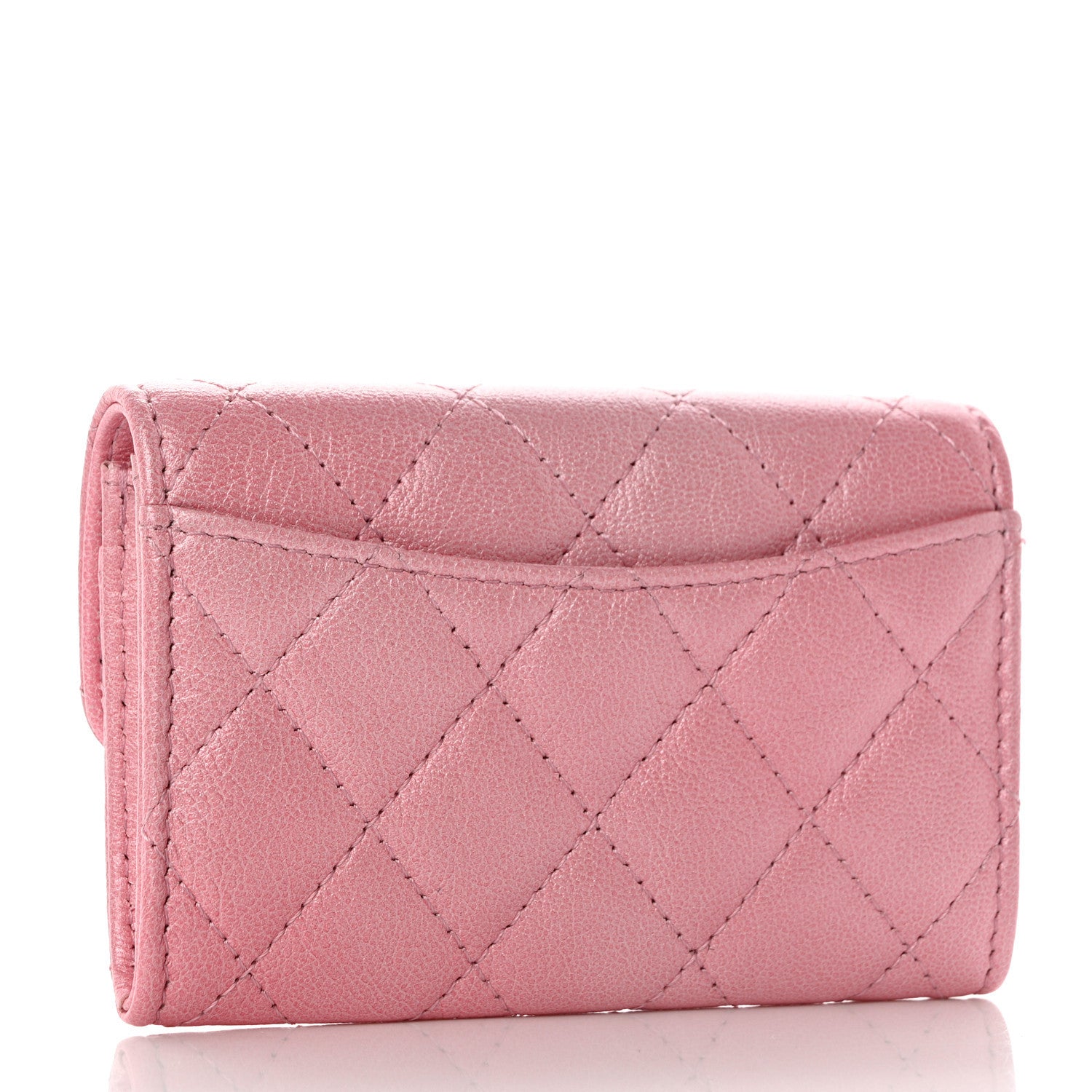 Chanel Cloudy Pearly Goatskin Quilted Flap Card Holder Wallet Pink 3 of 9