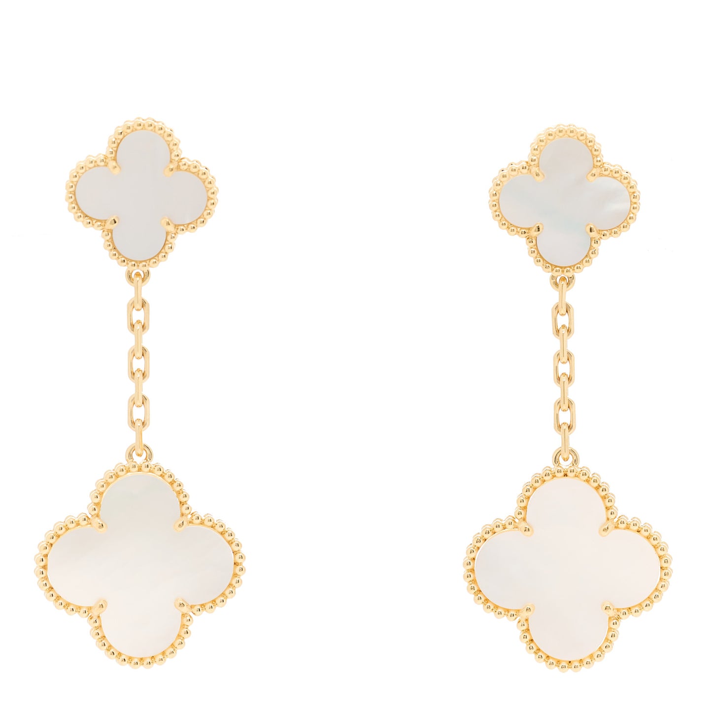 18K Yellow Gold Mother of Pearl 2 Motifs Magic Alhambra Earrings