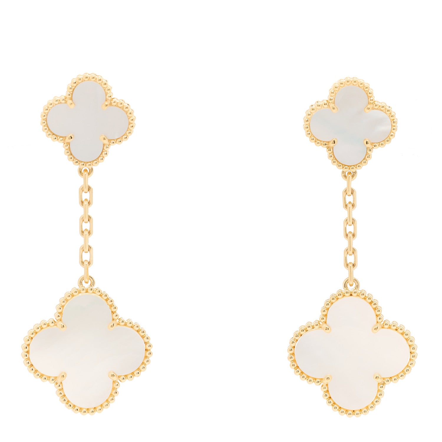 Van Cleef & Arpels 18K Yellow Gold Mother of Pearl 2 Motifs Magic Alhambra Earrings 1 of 4