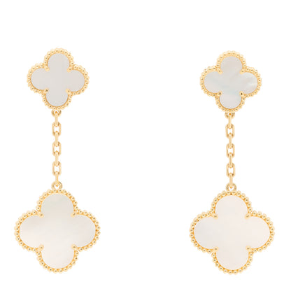 Van Cleef & Arpels 18K Yellow Gold Mother of Pearl 2 Motifs Magic Alhambra Earrings 1 of 4