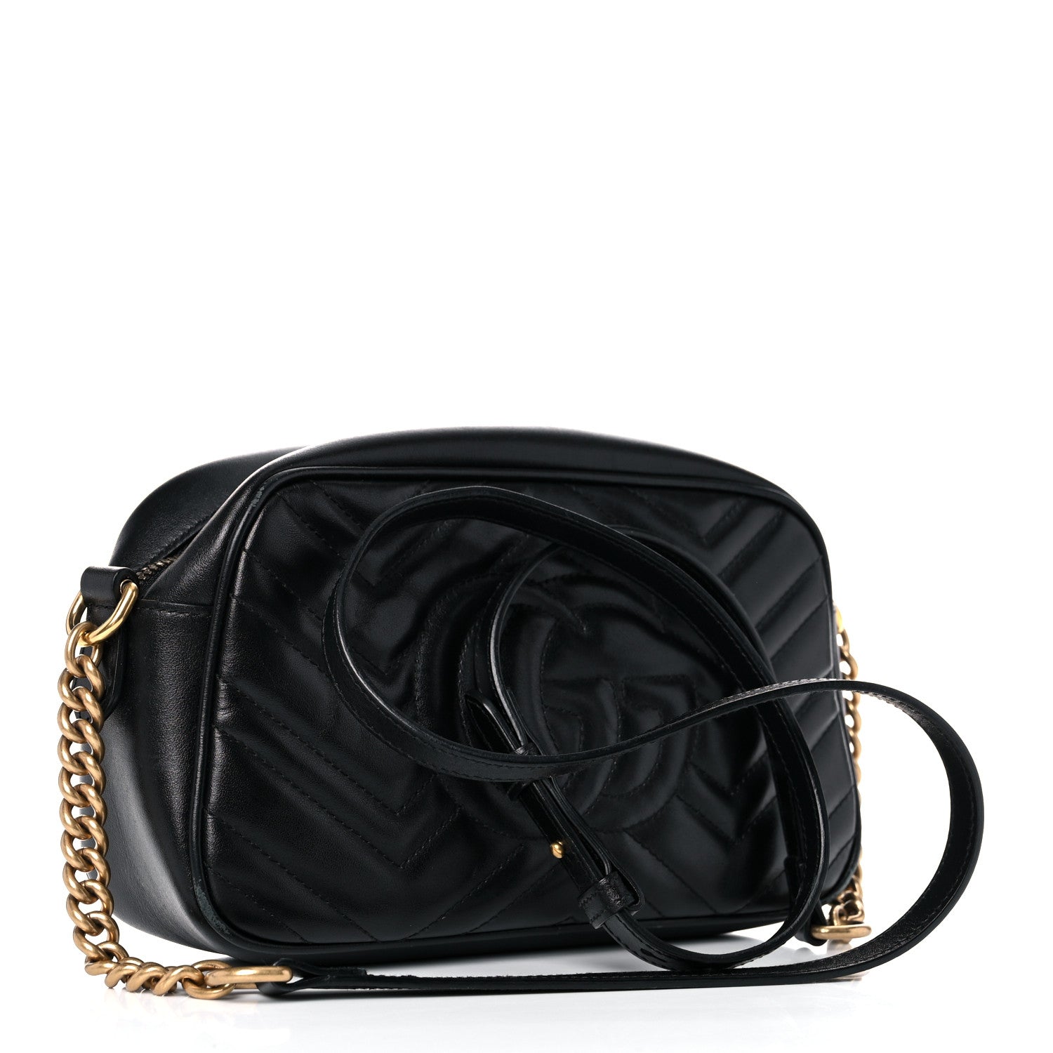 Gucci Calfskin Matelasse Small GG Marmont Chain Shoulder Bag Black 2 of 13