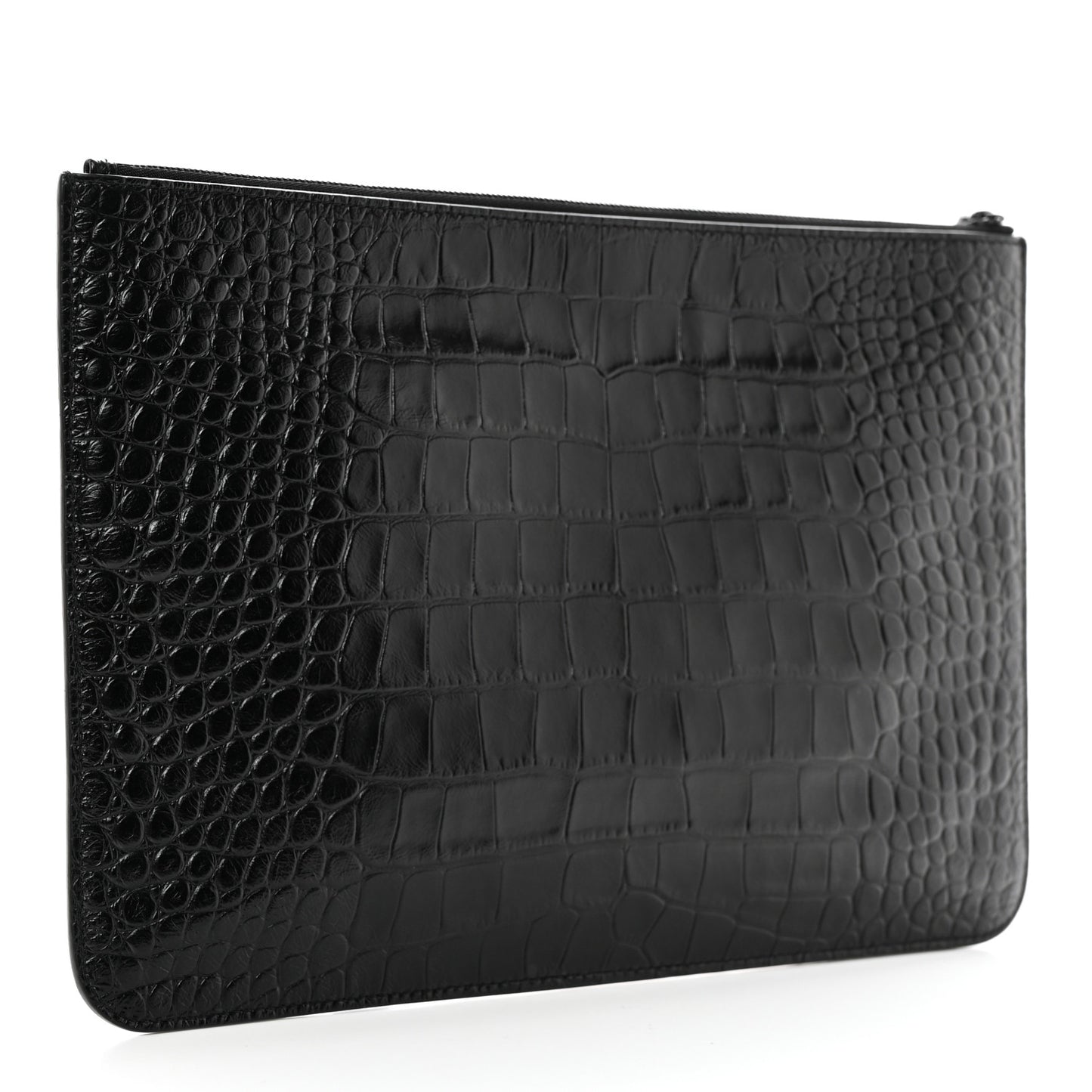 Extra Supple Calfskin Monochrome Crocodile Embossed BB Wristlet Pouch Black