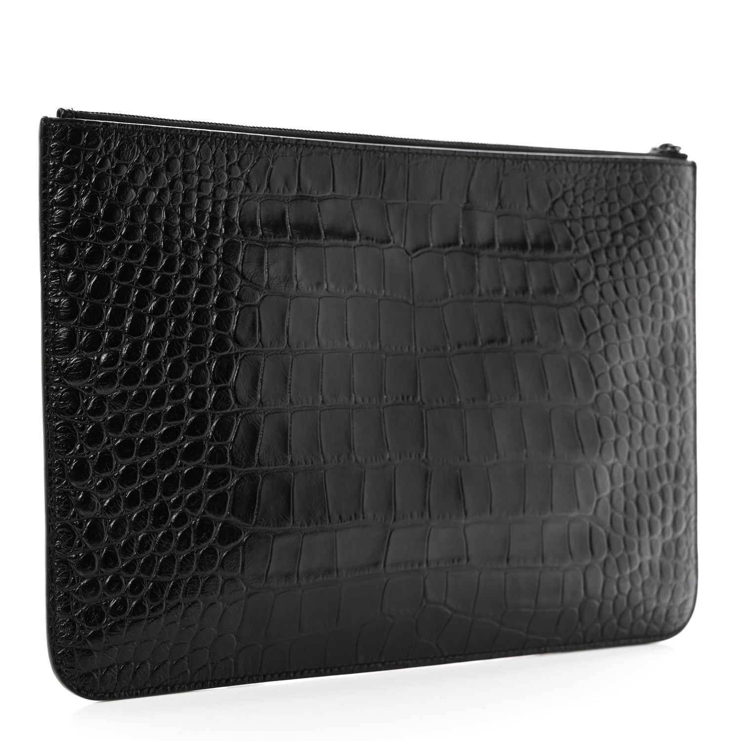 Balenciaga Extra Supple Calfskin Monochrome Crocodile Embossed BB Wristlet Pouch Black 3 of 8