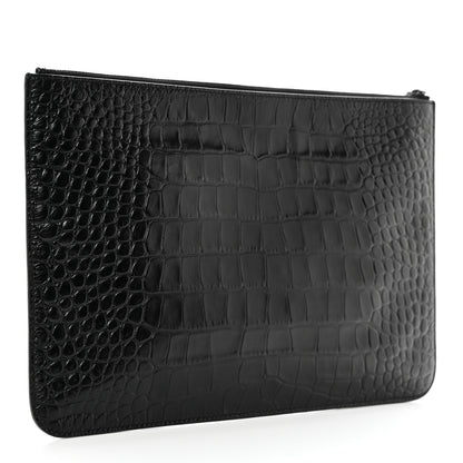 Balenciaga Extra Supple Calfskin Monochrome Crocodile Embossed BB Wristlet Pouch Black 3 of 8