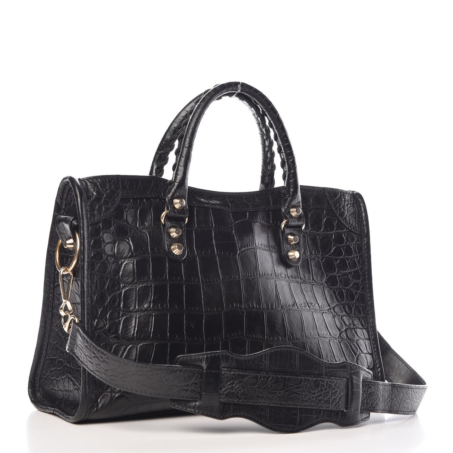 Calfskin Crocodile Embossed Classic Silver Hardware S City Black