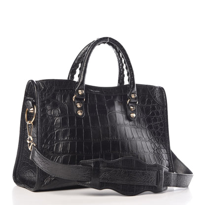 Balenciaga Calfskin Crocodile Embossed Classic Silver Hardware S City Black 3 of 8