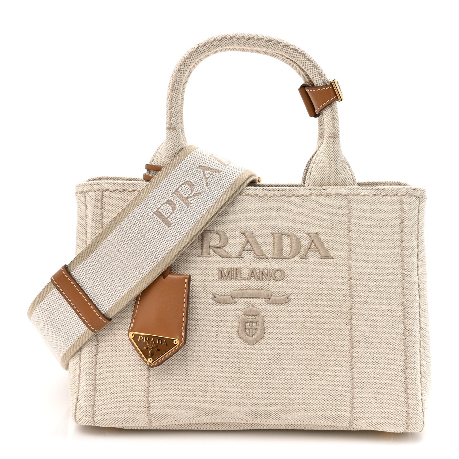 Prada Canvas Mistolino Ricamo Small Logo Tote Naturale 1 of 10