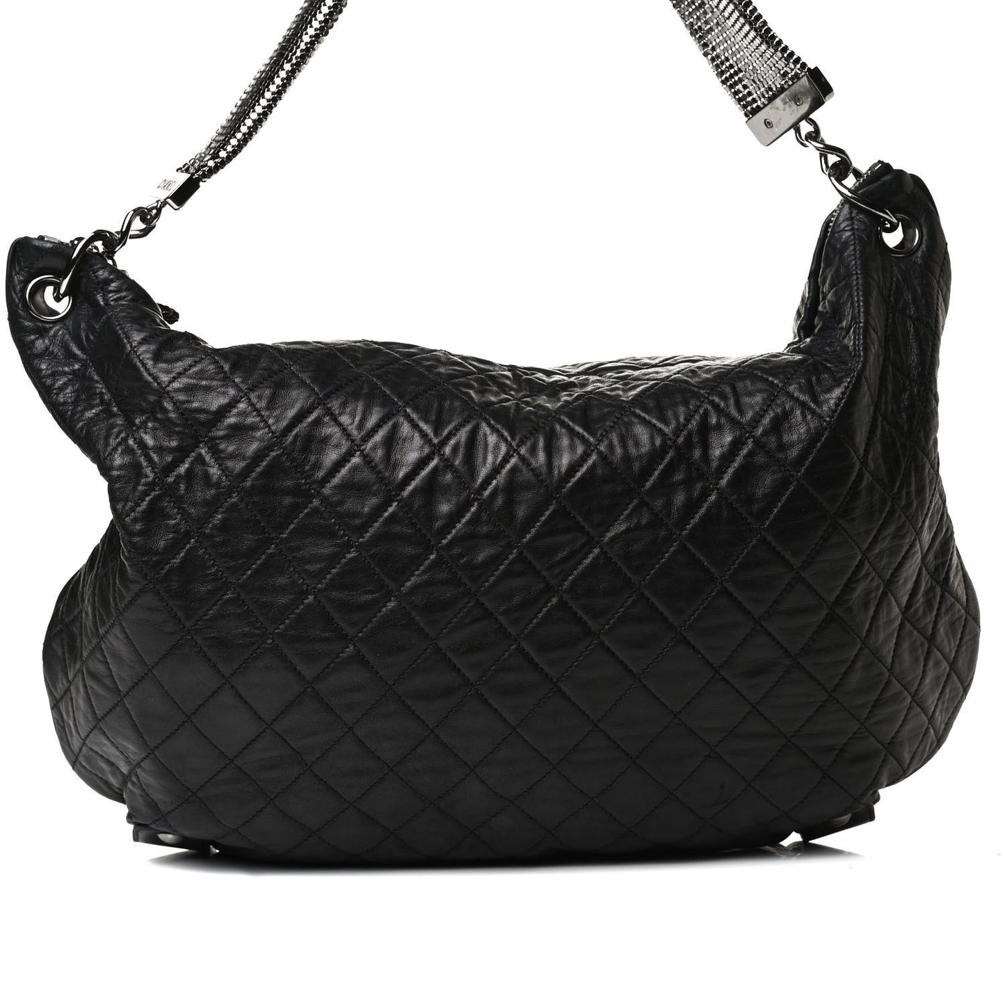 Lambskin Large Chain Mail Hobo Black
