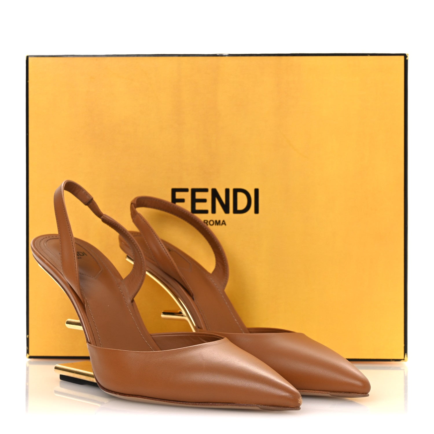 Fendi Vitello Fendi First 100mm Slingback Pumps 38.5 Caramello