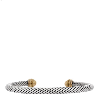 David Yurman Sterling Silver 18K Yellow Gold Diamond 5mm Cable Classics Bracelet 2 of 3