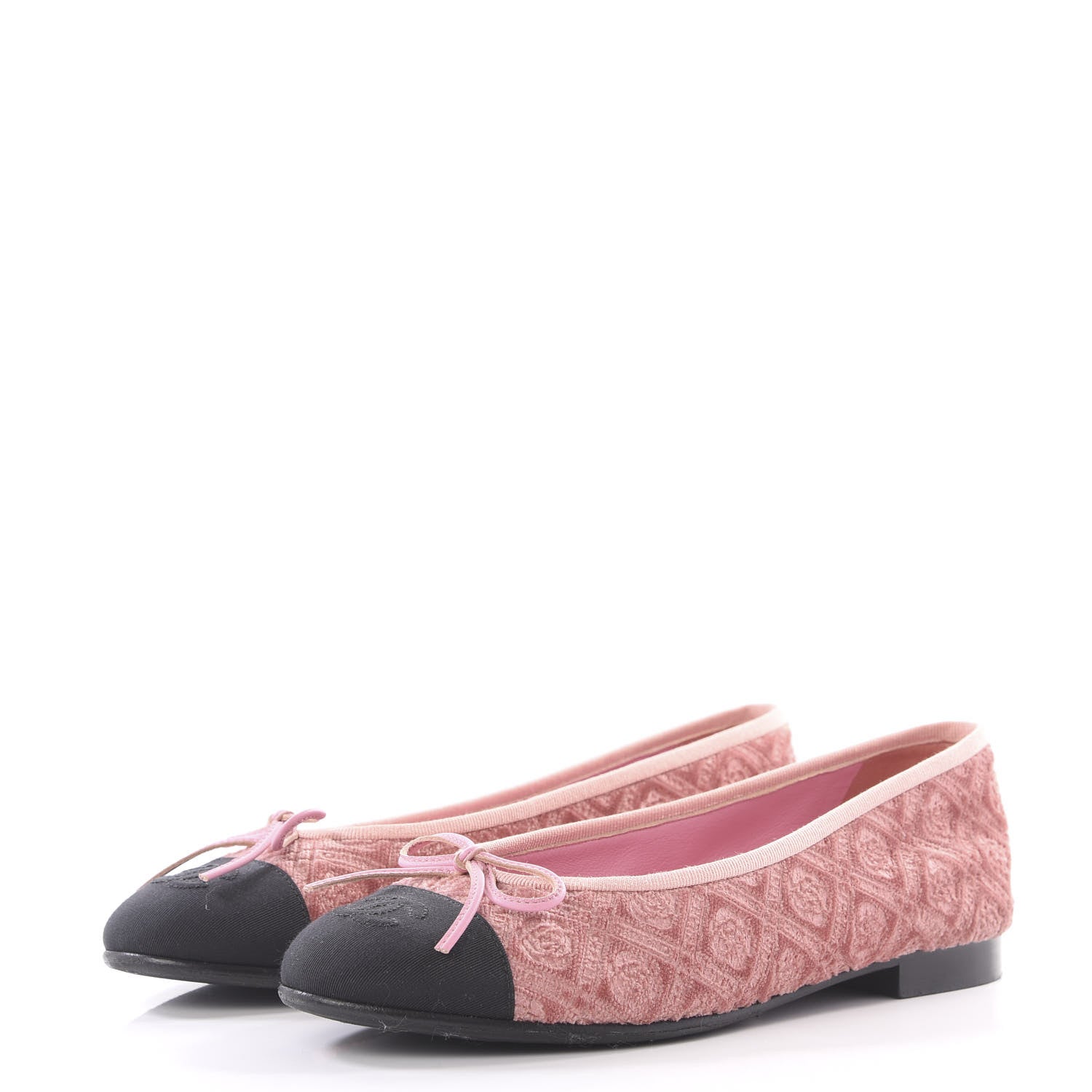 Chanel Velvet Grosgrain Cap Toe Ballerina Flats 37 Pink Black 3 of 10