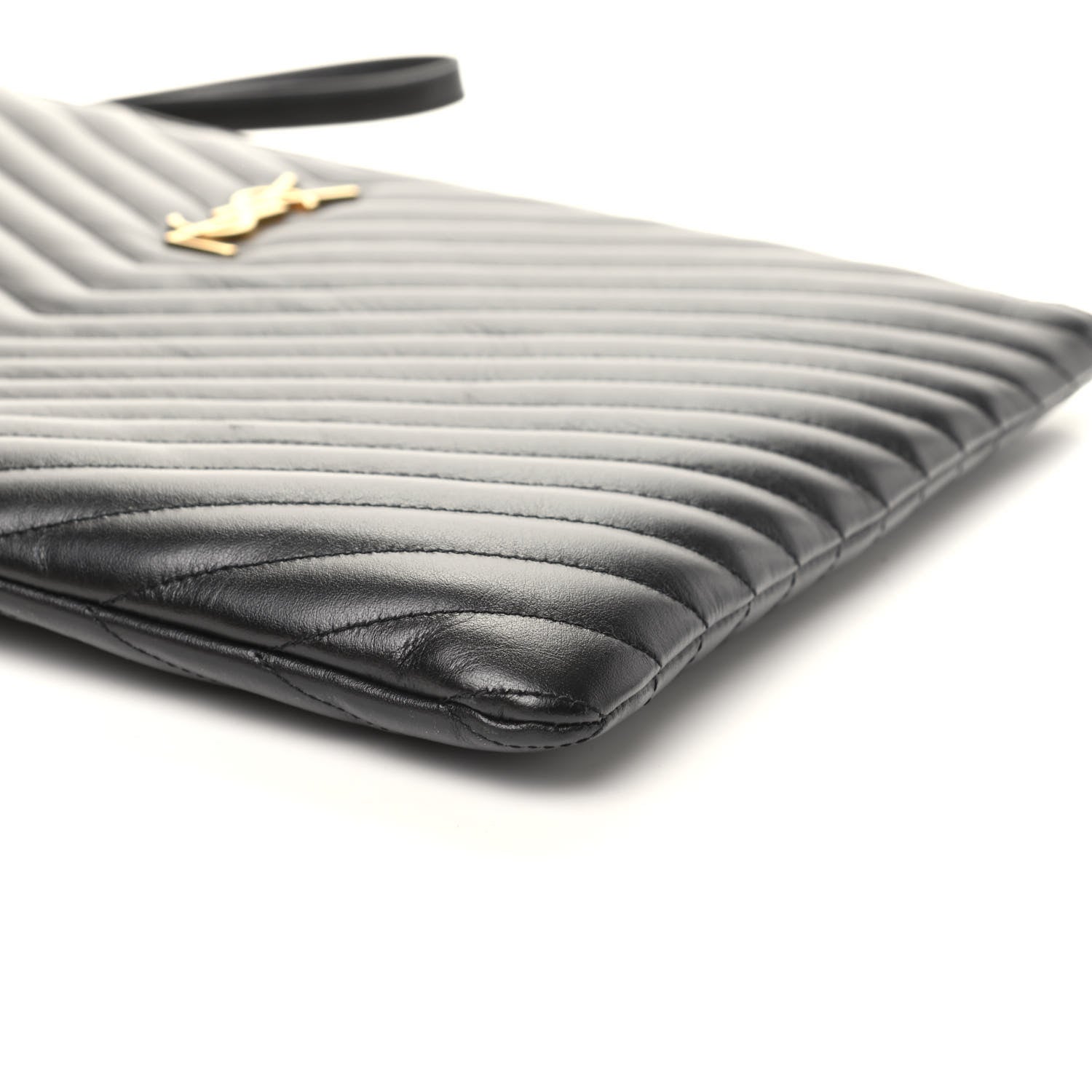 Saint Laurent Calfskin Matelasse Chevron Monogram Document Holder Black 9 of 9