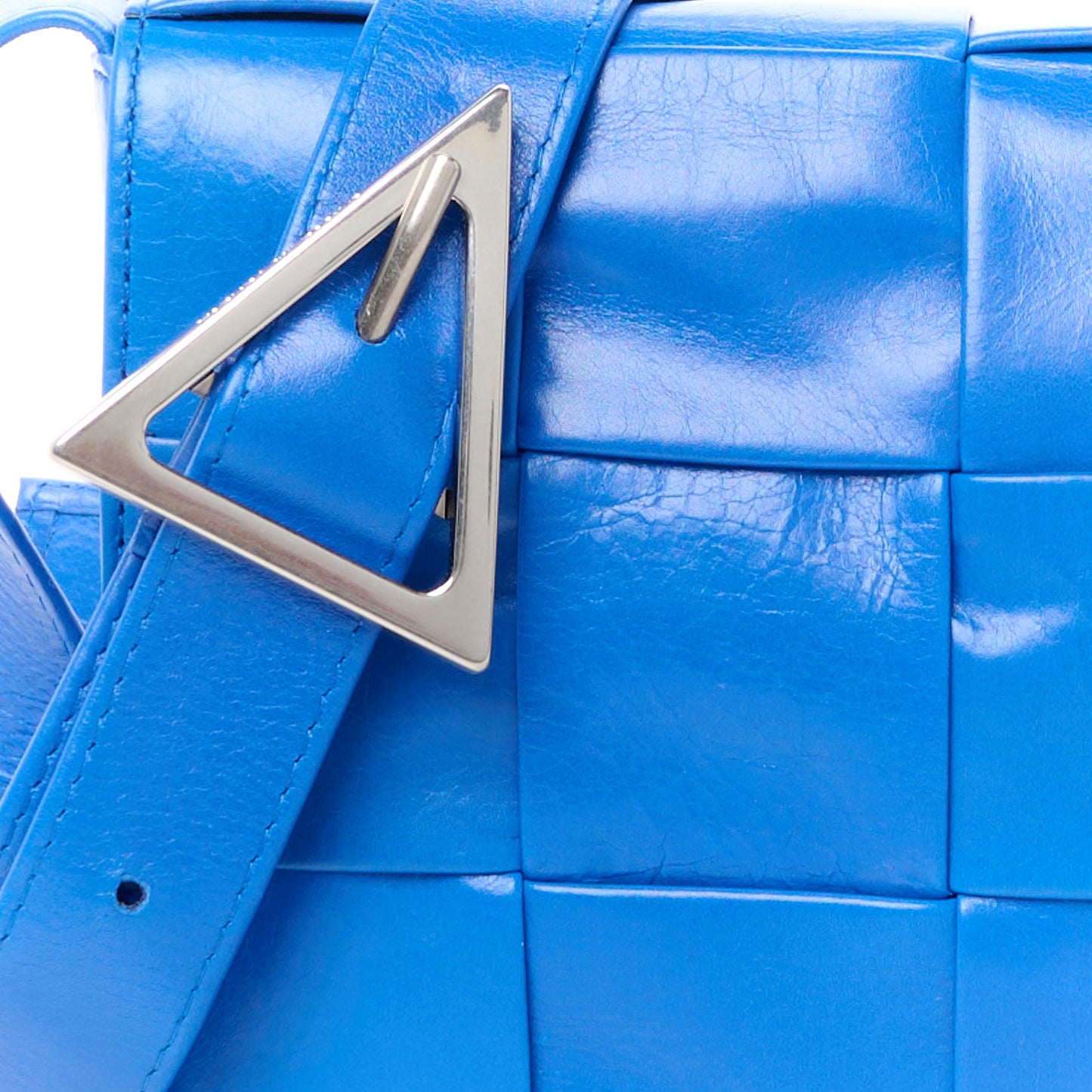 Paper Calfskin Maxi Intreccio Cassette Crossbody Bag Cobalt