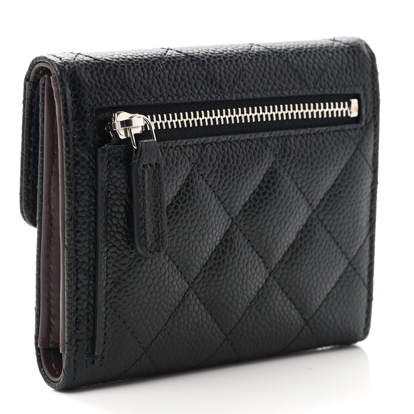 Caviar Quilted Compact Flap Wallet Black
