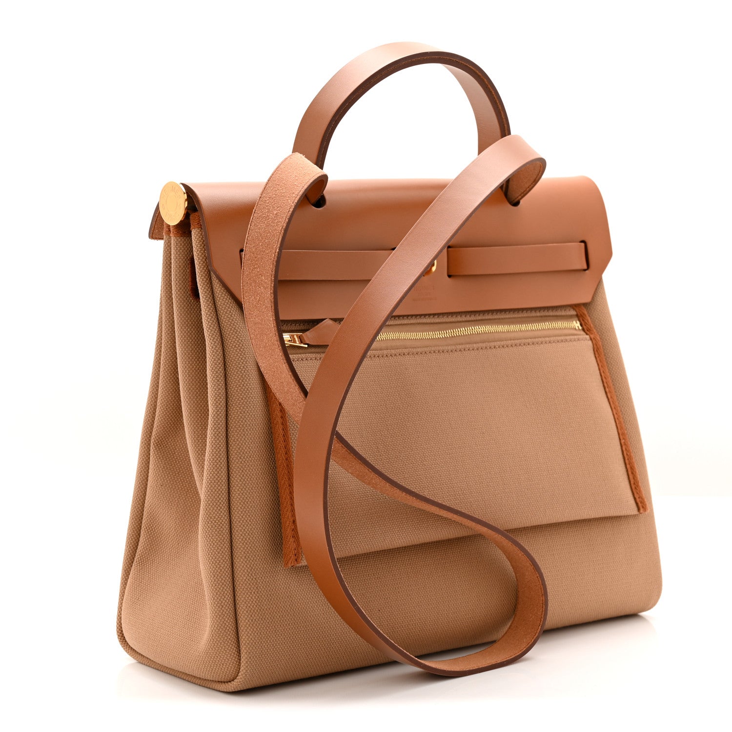 Hermes Military Toile Vache Hunter Herbag Zip Retourne 31 PM Chai Fauve 4 of 12