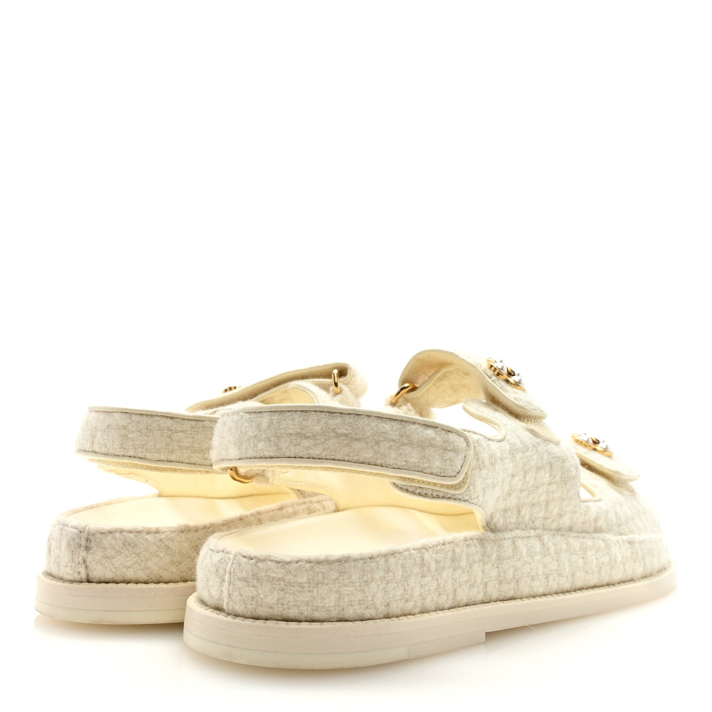 Wool Tweed Velcro Dad Sandals 40 Ivory