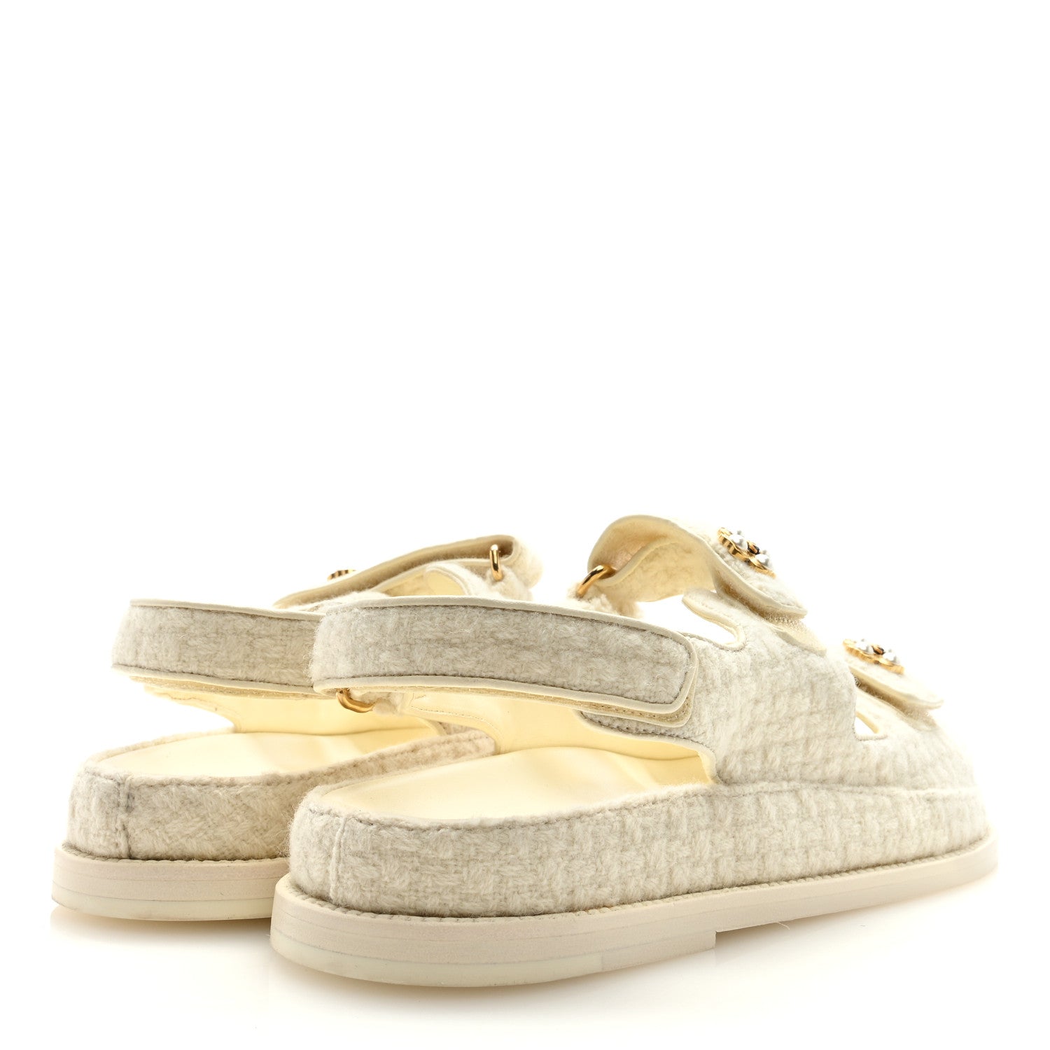 Chanel Wool Tweed Velcro Dad Sandals 40 Ivory 5 of 9