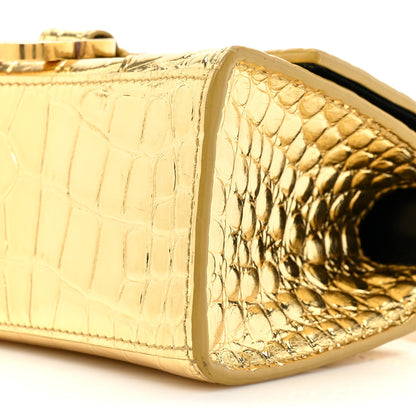 Balenciaga Metallic Calfskin Crocodile Embossed Hourglass Top Handle Bag XS Gold 7 of 14