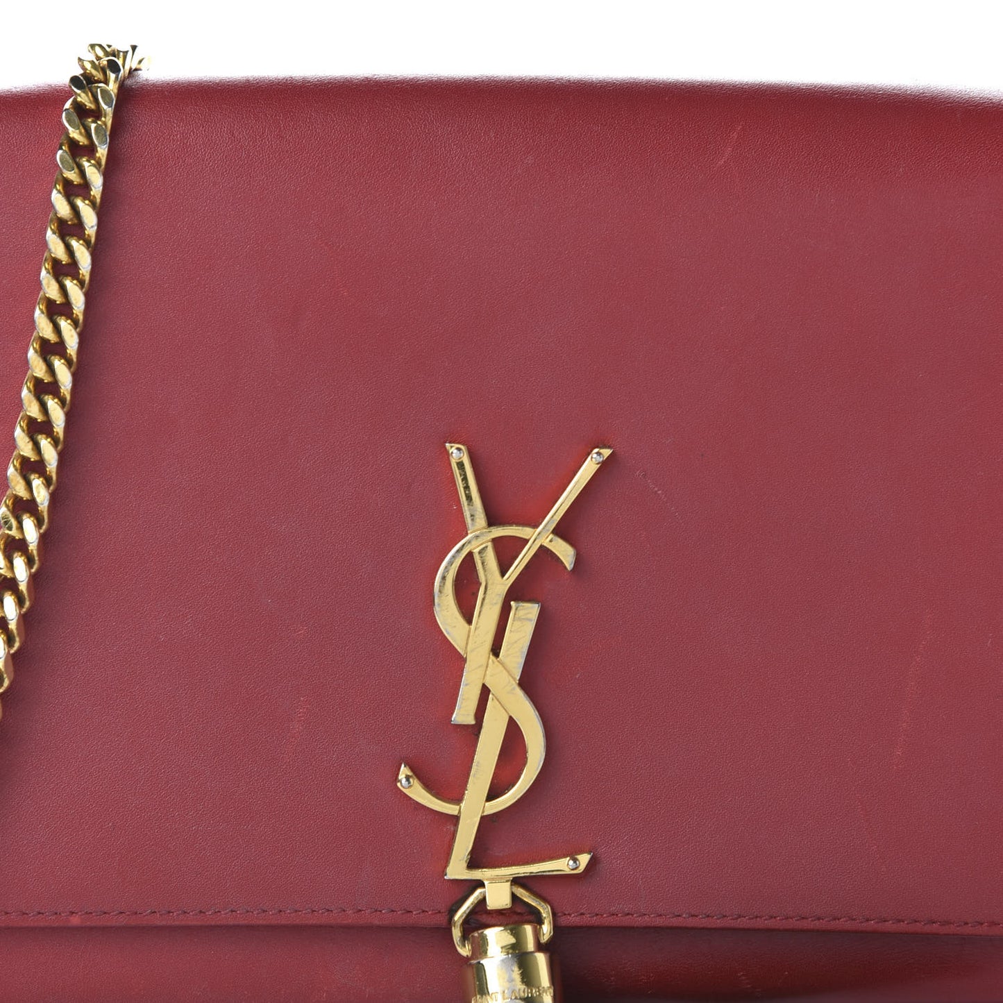 Smooth Calfskin Medium Classic Monogram Kate Tassel Satchel Lipstick Red