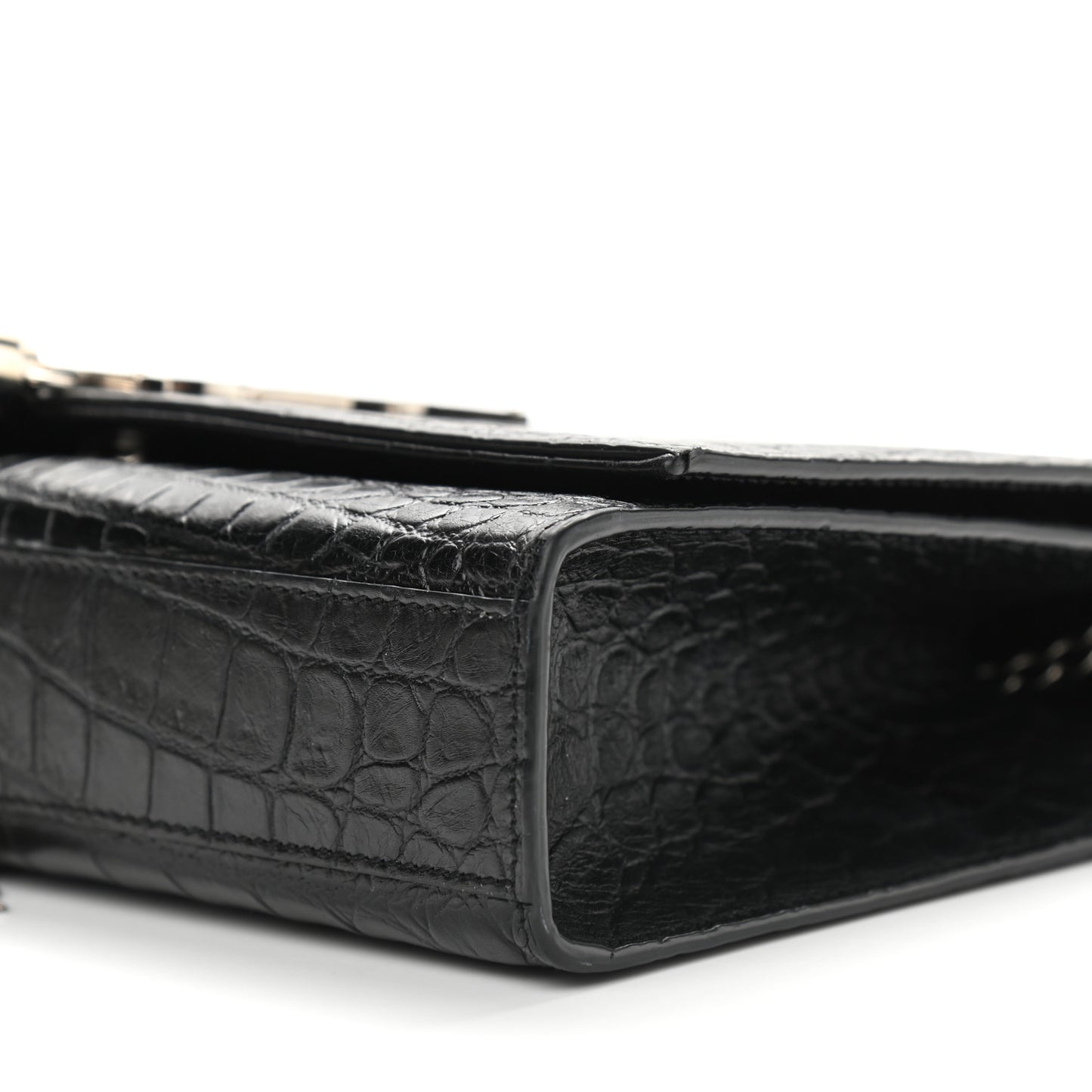 Calfskin Crocodile Embossed Medium Classic Monogram Kate Tassel Satchel Black