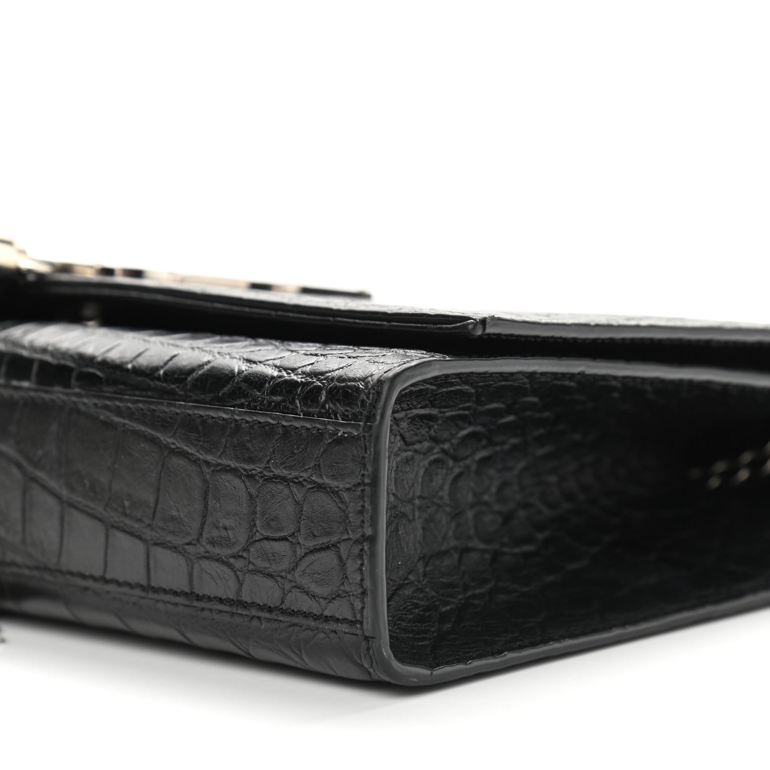 Saint Laurent Calfskin Crocodile Embossed Medium Classic Monogram Kate Tassel Satchel Black 9 of 11