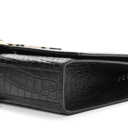 Saint Laurent Calfskin Crocodile Embossed Medium Classic Monogram Kate Tassel Satchel Black 9 of 11
