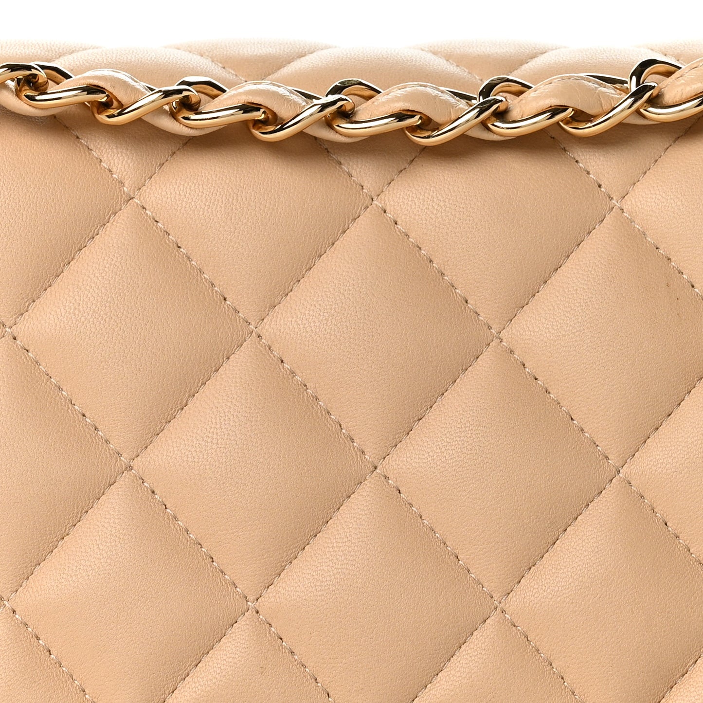 Lambskin Quilted Jumbo Double Flap Light Beige