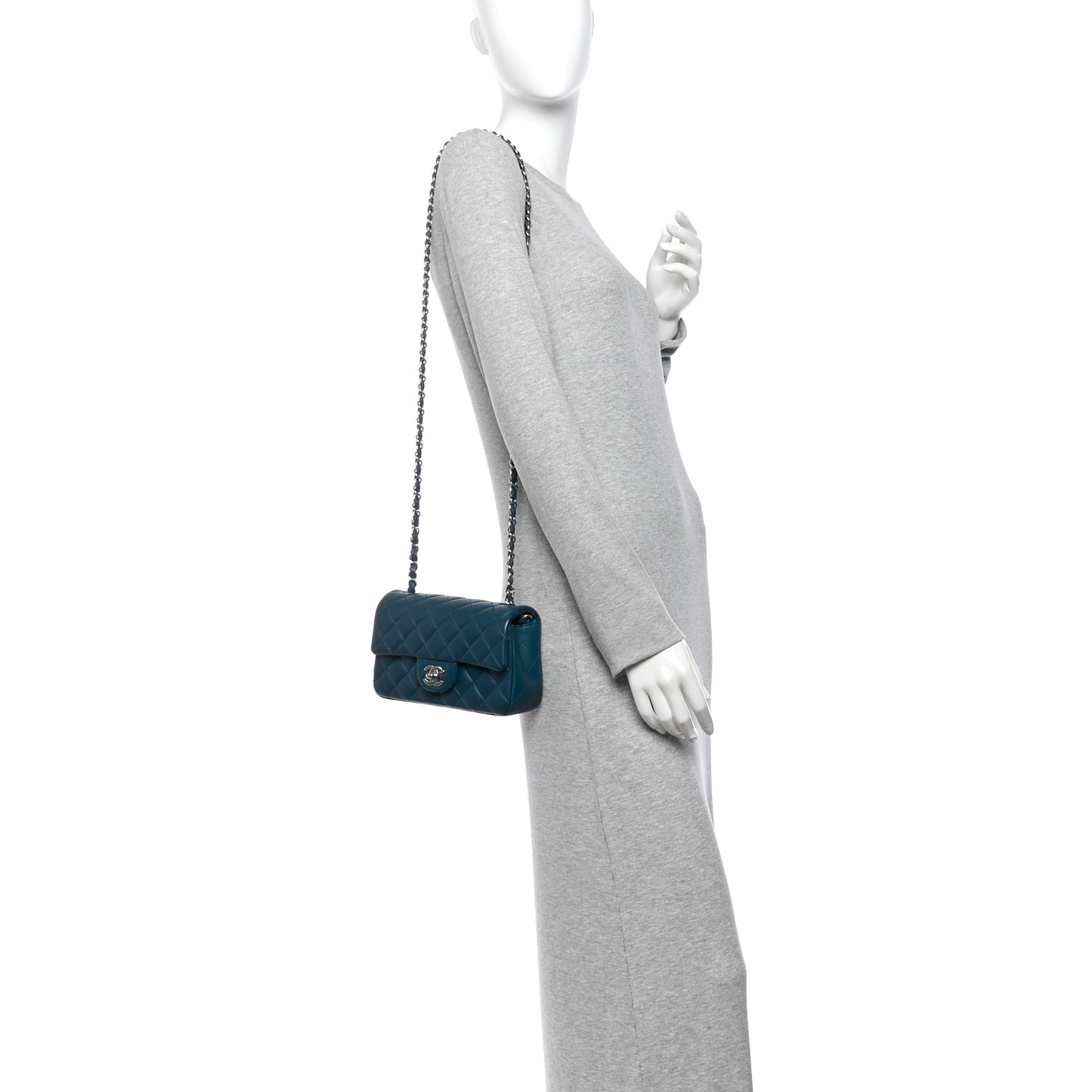 Lambskin Quilted Mini Rectangular Flap Dark Blue