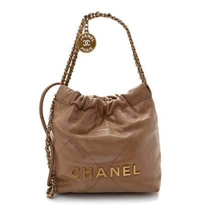 Chanel Shiny Calfskin Quilted Mini Chanel 22 Dark Beige 1 of 11