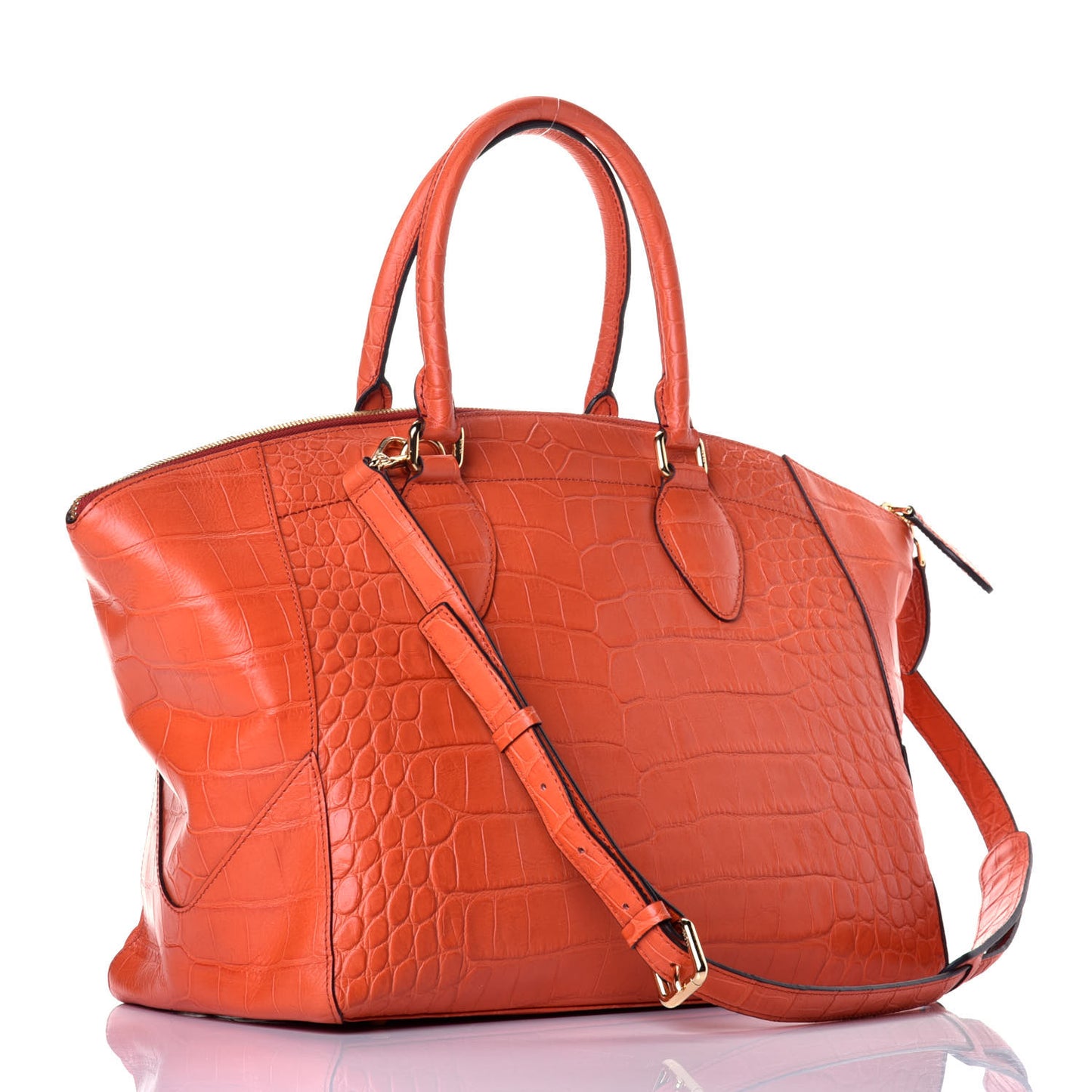 Calfskin Crocodile Embossed Tote Orange