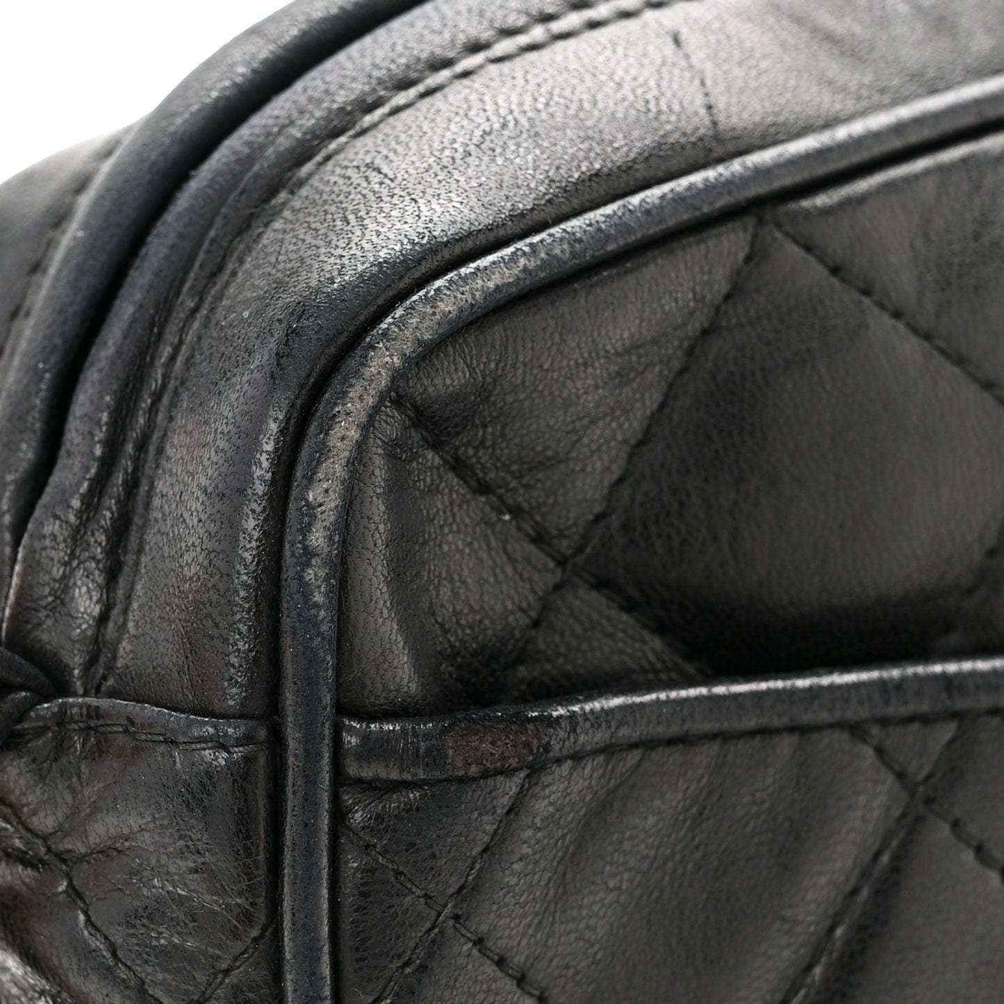 Lambskin Quilted Tassel Camera Case Black