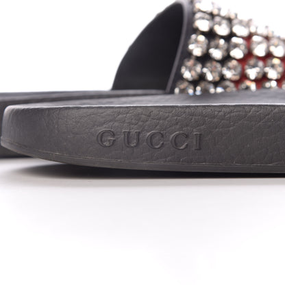 Gucci Calfskin Crystal Embellished Web Slide Sandals 39 Blue Red 6 of 15