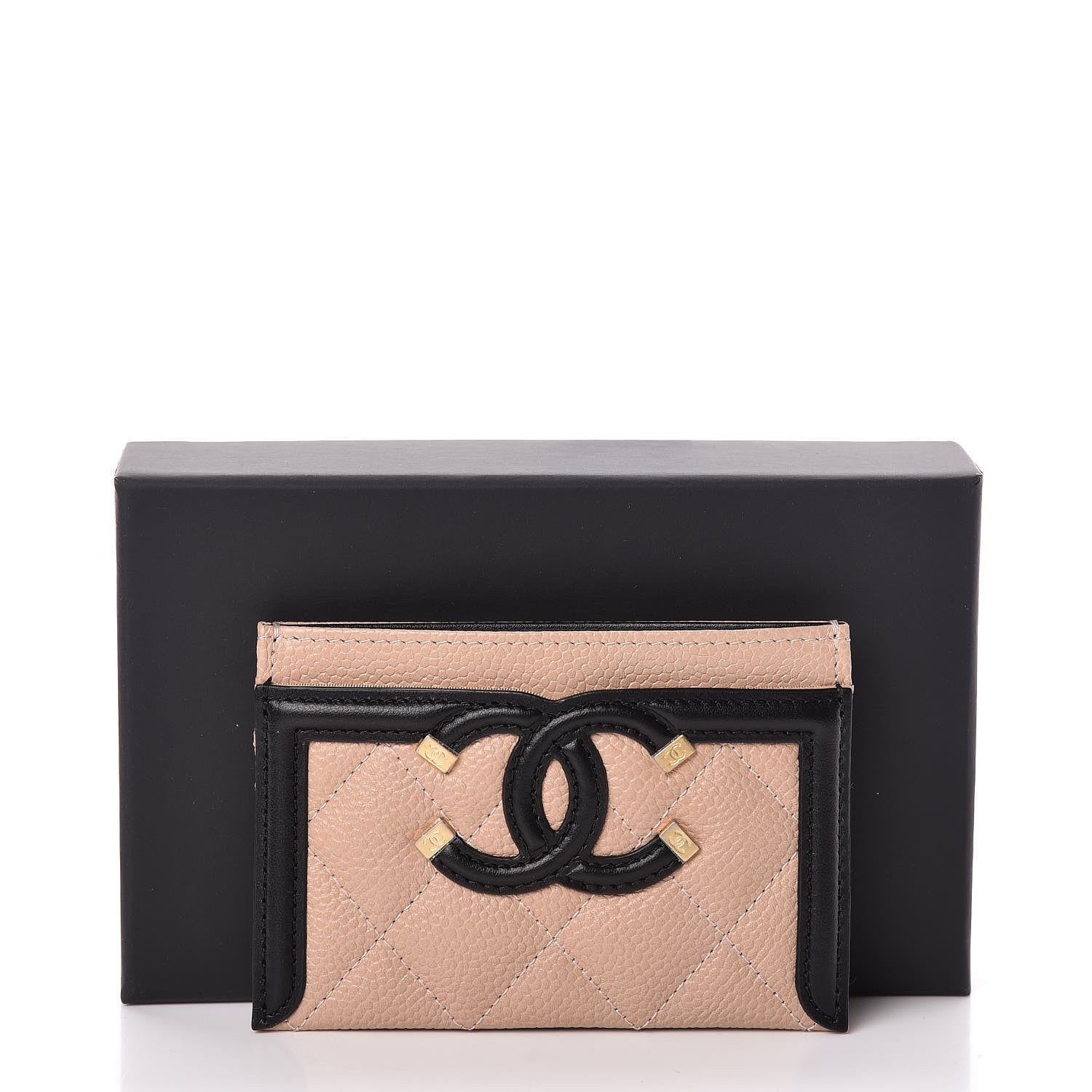 Chanel Caviar Quilted Filigree Card Holder Beige Black 9 of 9