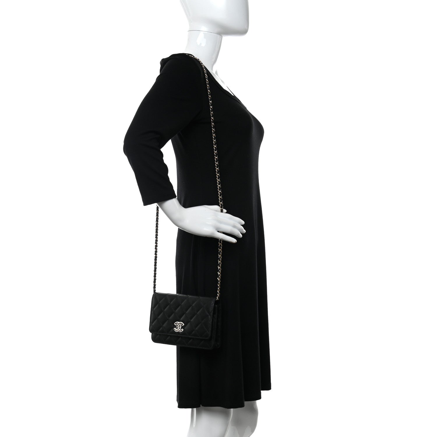 Chanel Caviar Quilted Crystal CC Wallet On Chain WOC Black 2 of 12