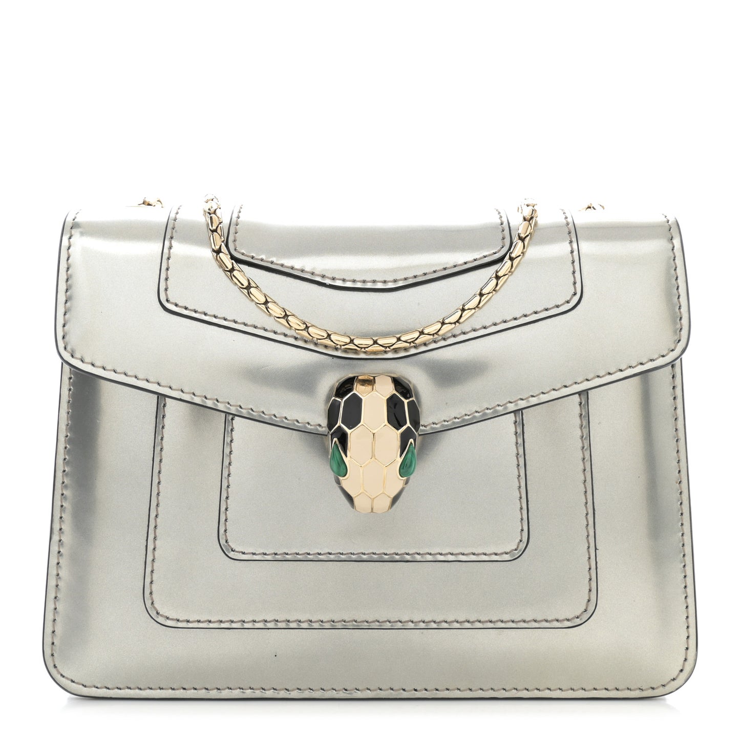 Metallic Calfskin Small Serpenti Forever Snake Strap Crossbody Bag Silver