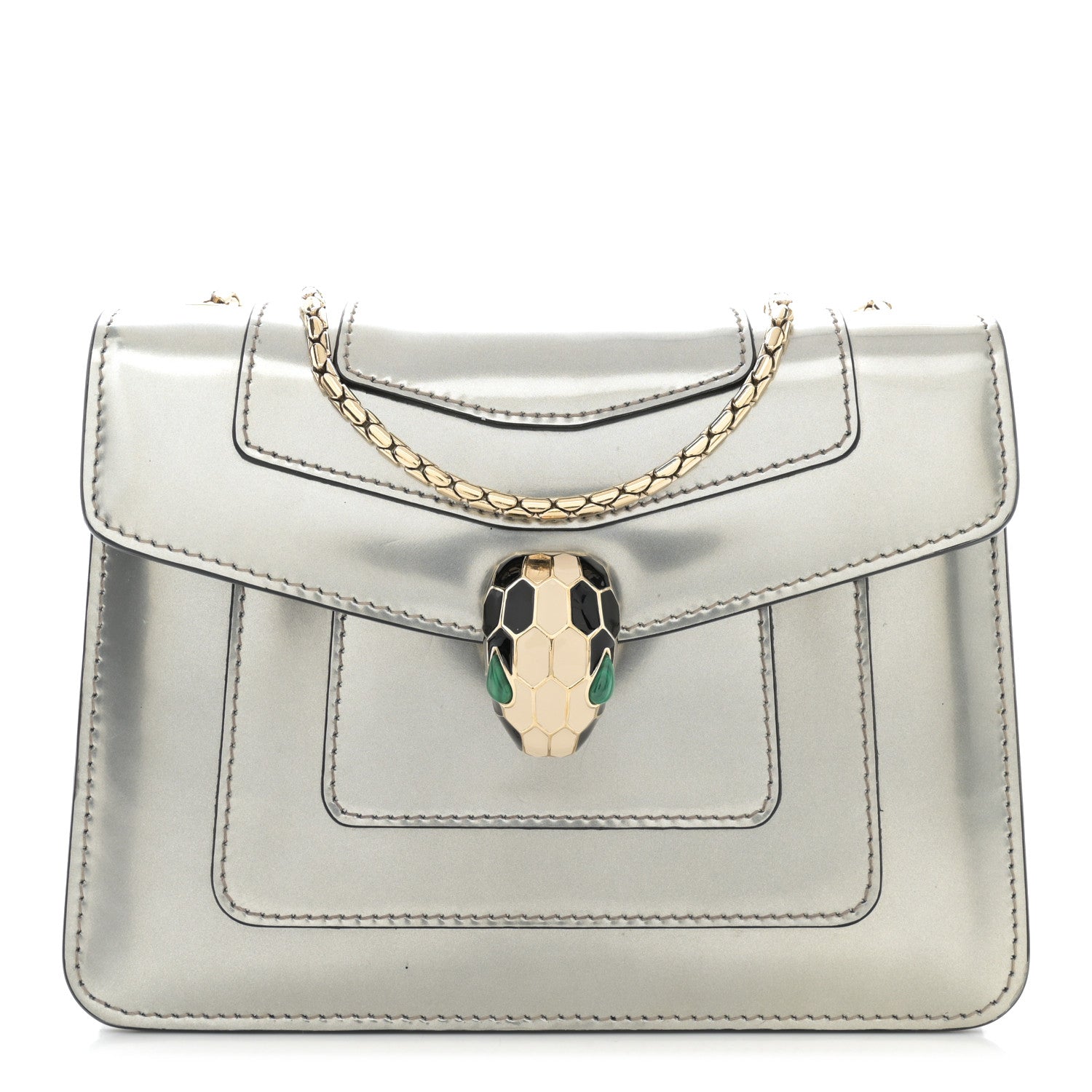 Bulgari Metallic Calfskin Small Serpenti Forever Snake Strap Crossbody Bag Silver 1 of 11