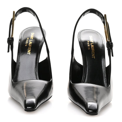 Saint Laurent Glazed Calfskin Lee Slingback Pumps 35 Black 3 of 10