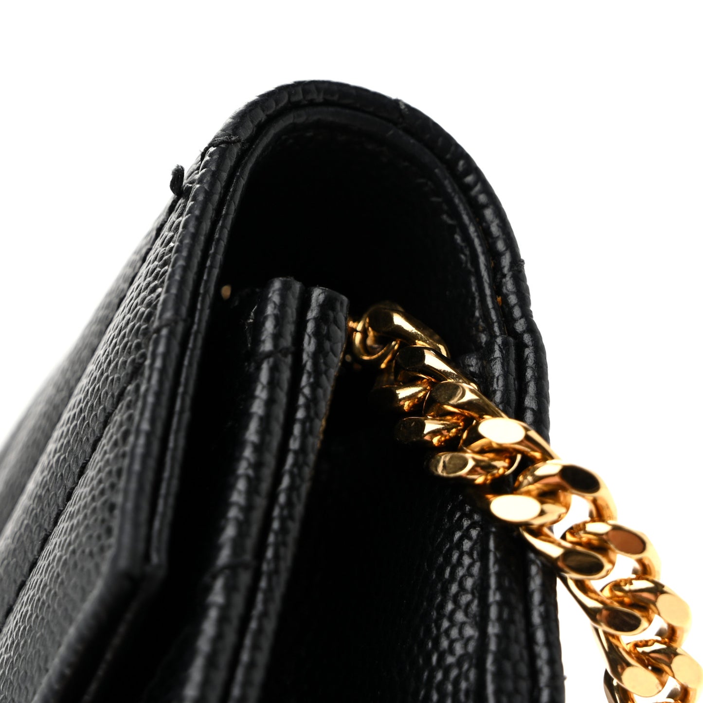 Grain De Poudre Matelasse Chevron Monogram Envelope Chain Wallet Black