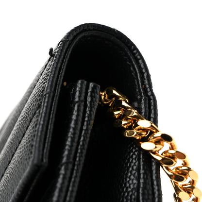 Saint Laurent Grain De Poudre Matelasse Chevron Monogram Envelope Chain Wallet Black 11 of 11
