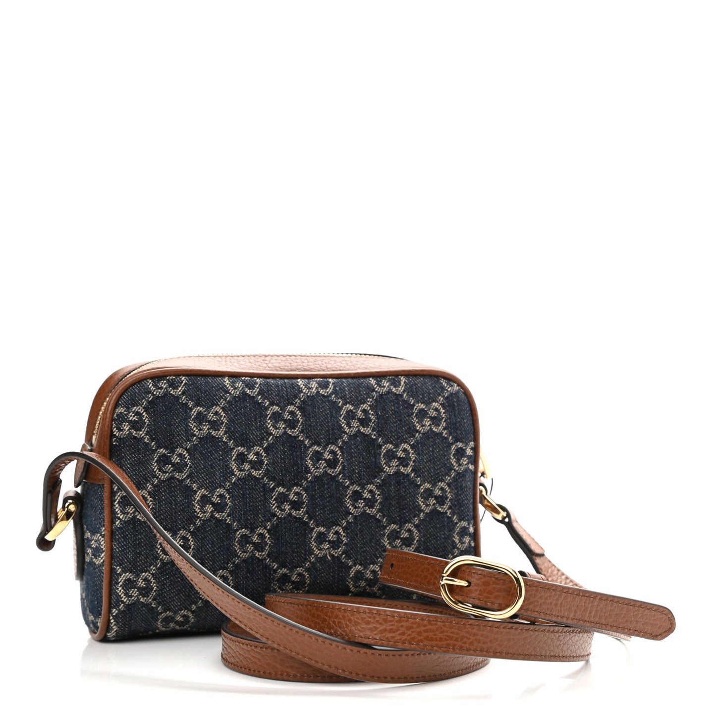 New Denim GG Monogram Dollar Calfskin Mini Ophidia Shoulder Bag Blue Tea Cuir Epilog