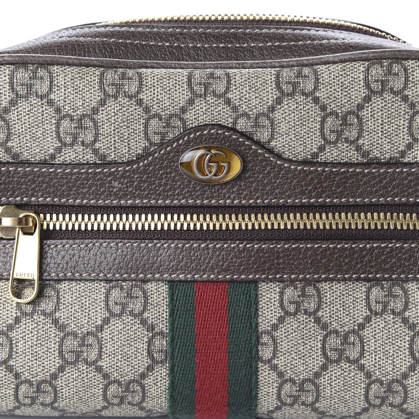 GG Supreme Monogram Web Small Ophidia Belt Bag 85 34 Dark Brown