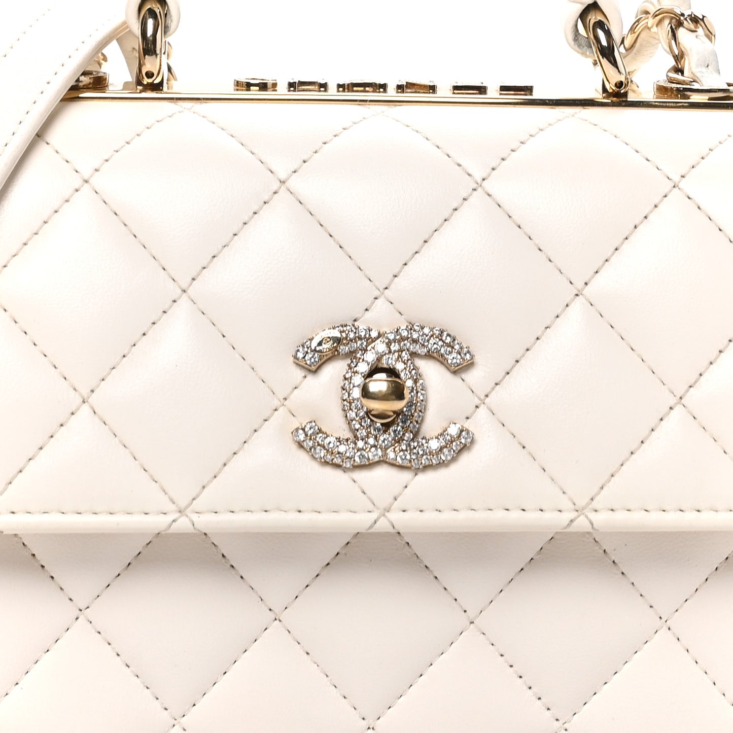 Lambskin Crystal Quilted Mini Trendy CC Dual Handle Flap Bag White