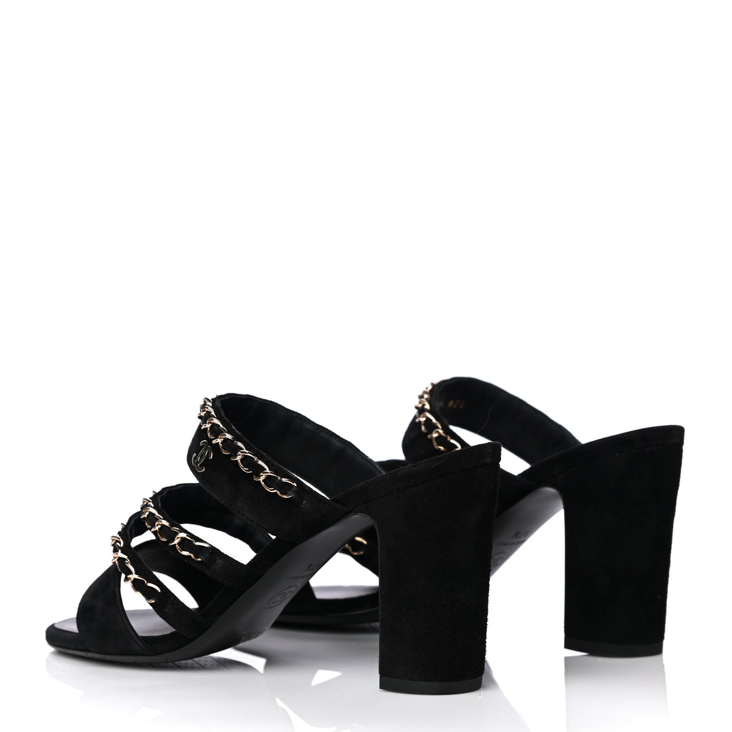 Velvet Chain CC Mule Sandals 37.5 Black
