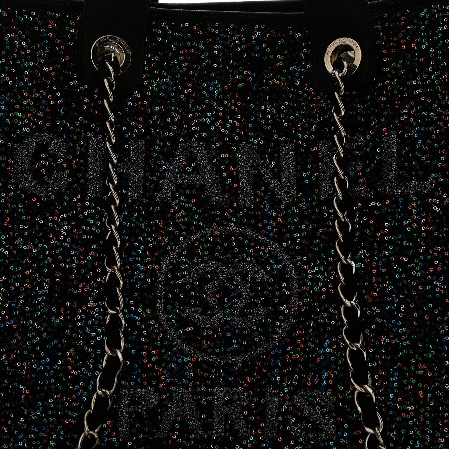 Calfskin Sequin Medium Deauville Tote Black